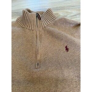 Vintage Vintage Polo Ralph Lauren Beige 1/3 Zip Knitted Sweater- Large